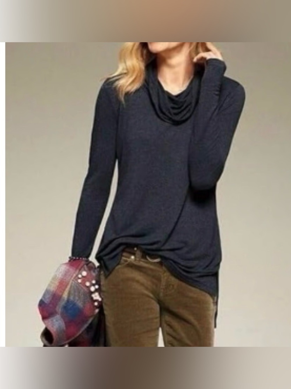 CAbi Fall Staple Quinn Tee Dusk 3227 Relaxed Draped Cowl Neck Long Sleeve Sz XS